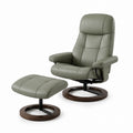 Wood Base Faux Leather Recliner Chair with Ottoman Green