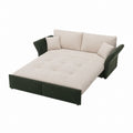 Convertible Sofa Bed with Linen Upholstery in Beige and Green
