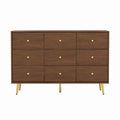 Wooden 9-Drawer Dresser with Gold Metal Legs 135cm