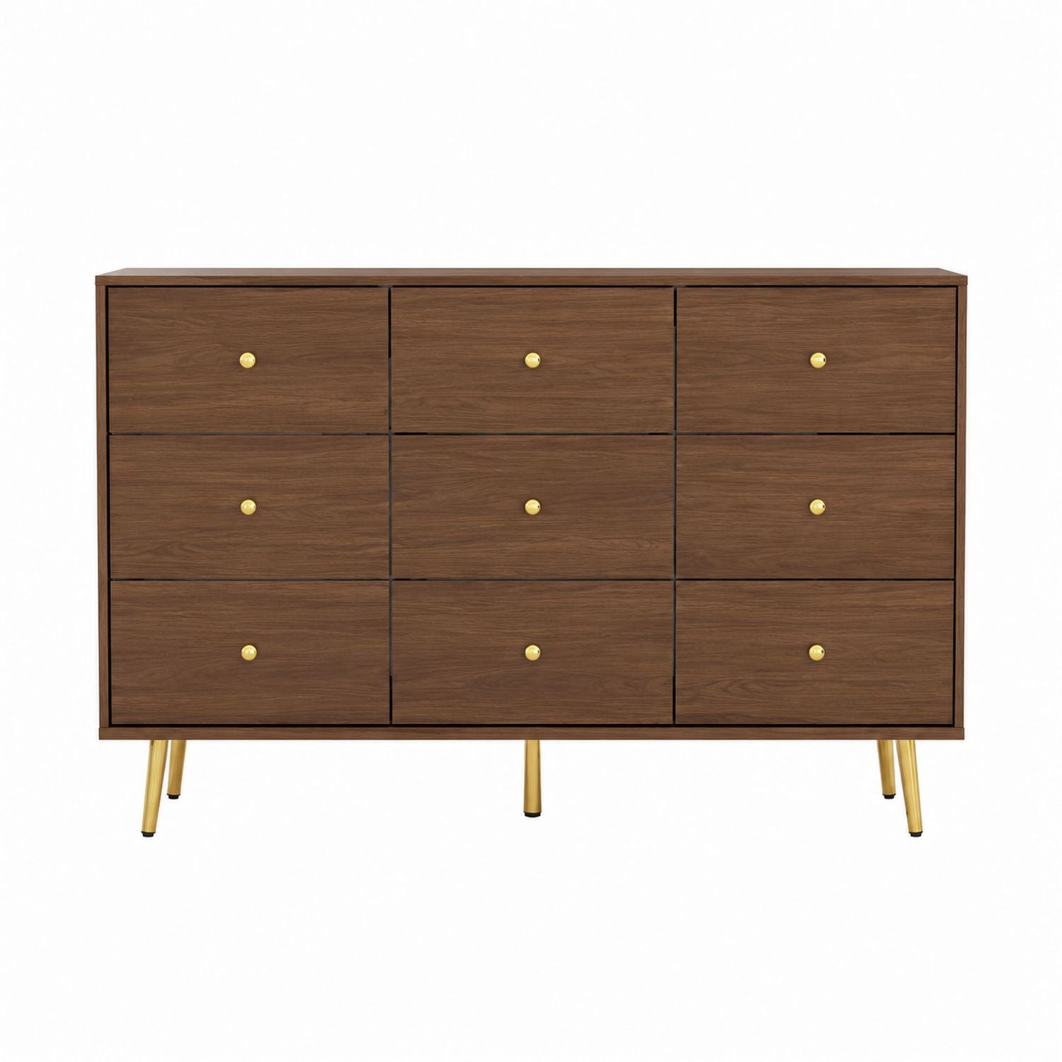 Wooden 9-Drawer Dresser with Gold Metal Legs 135cm