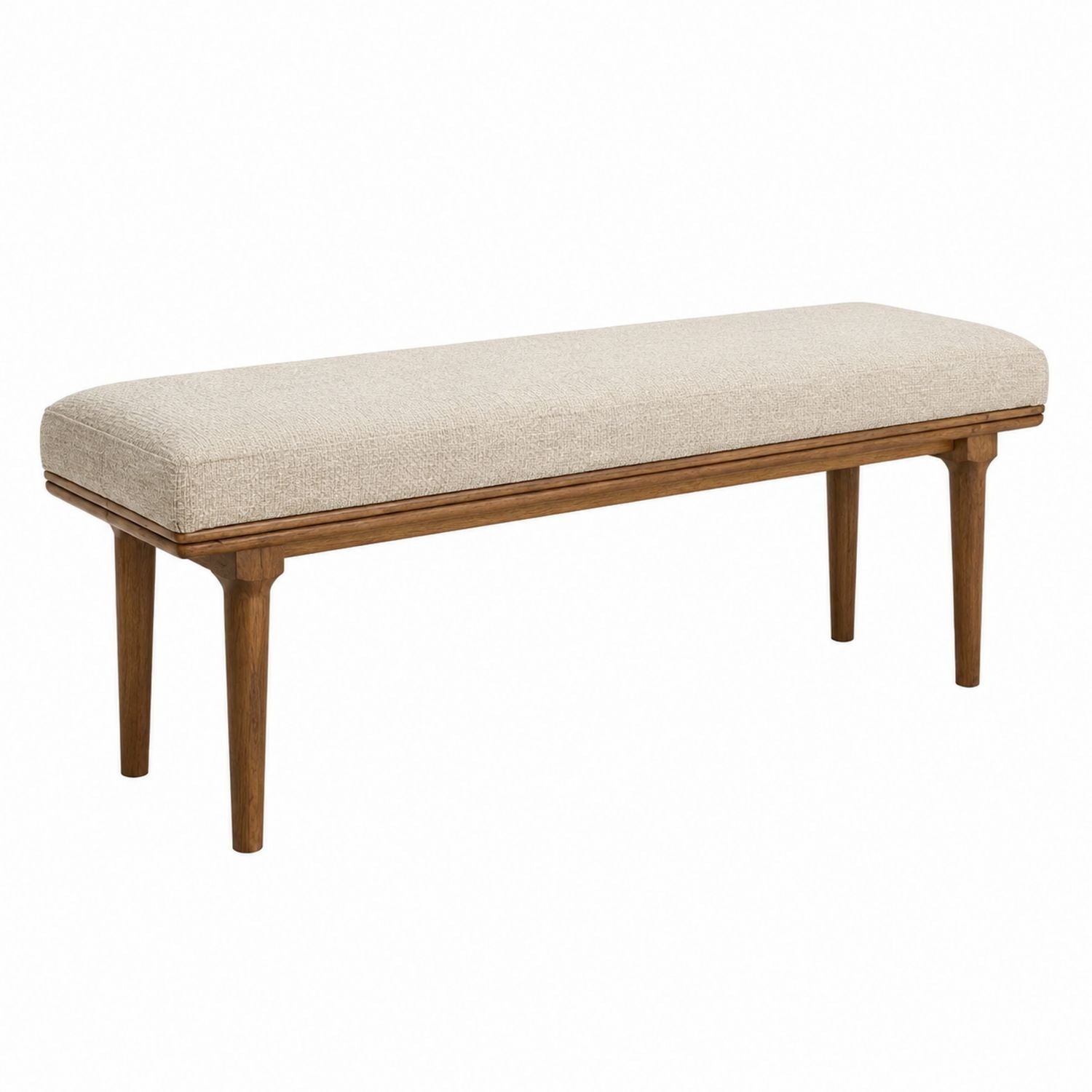 Wooden Bench with Polyester Upholstery Beige Rectangular 120cm