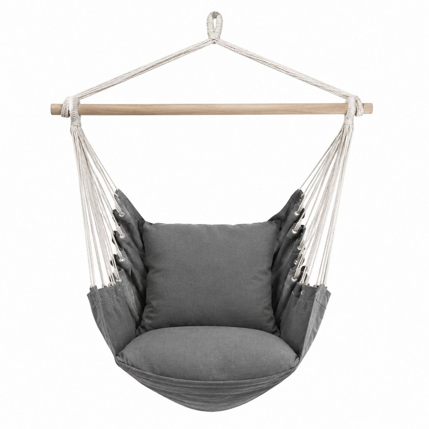 Cotton Rope Hanging Chair with Polyester Cushions in Gray
