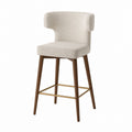 Beige Polyester Fabric Bar Stool with Wood Legs