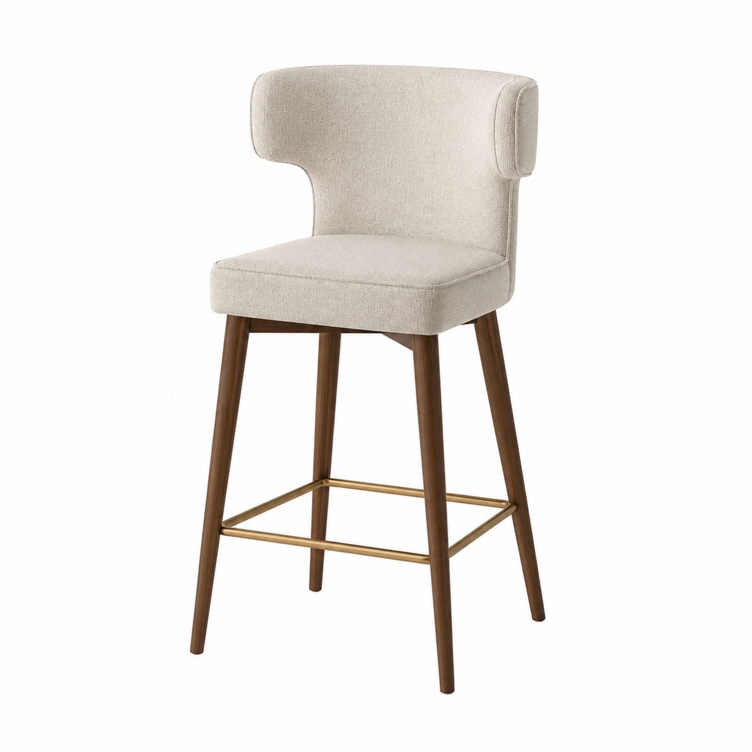 Beige Polyester Fabric Bar Stool with Wood Legs