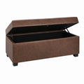 Brown Faux Leather Storage Ottoman with Wooden Legs