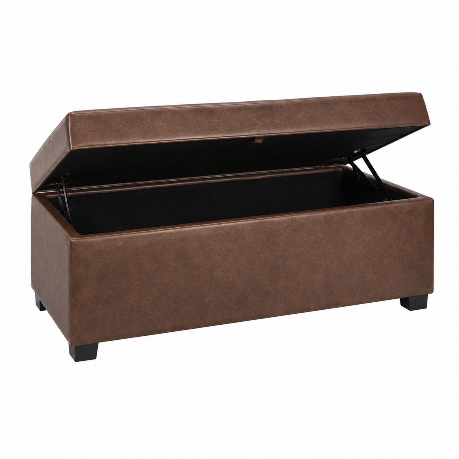 Brown Faux Leather Storage Ottoman with Wooden Legs