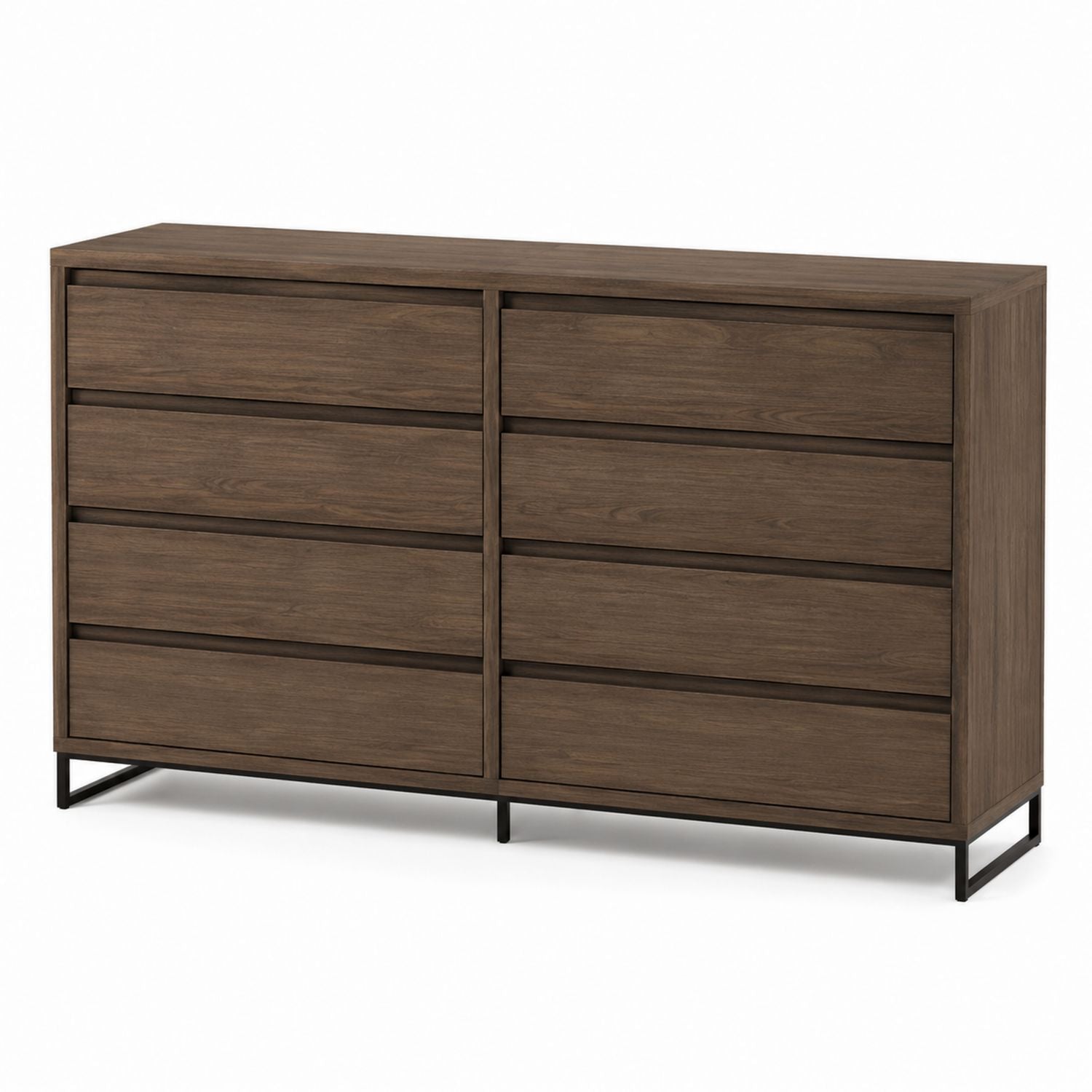 Wooden Dresser with 8 Drawers Walnut Finish Metal Legs