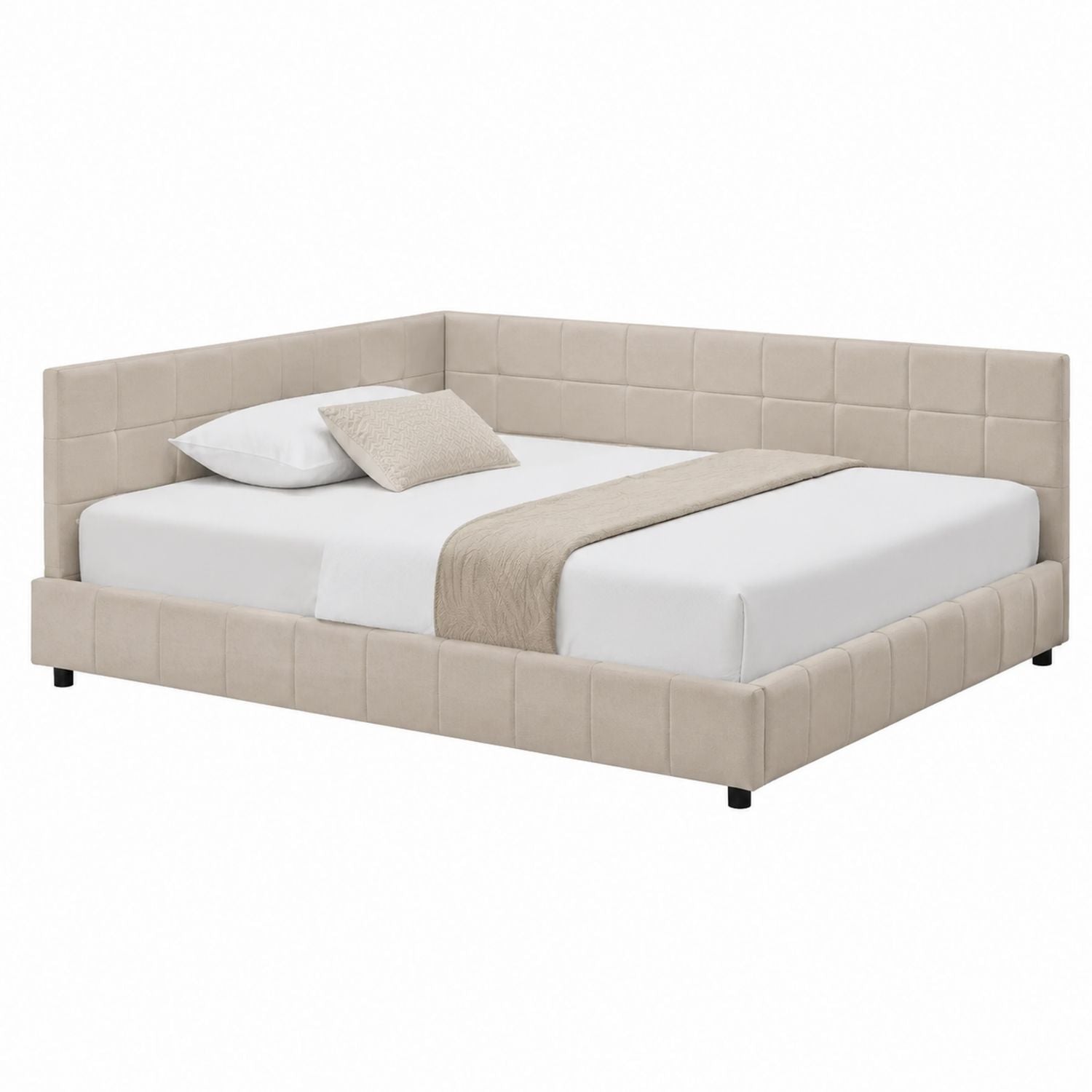 Beige Upholstered Corner Bed Frame King Size 220cm x 180cm