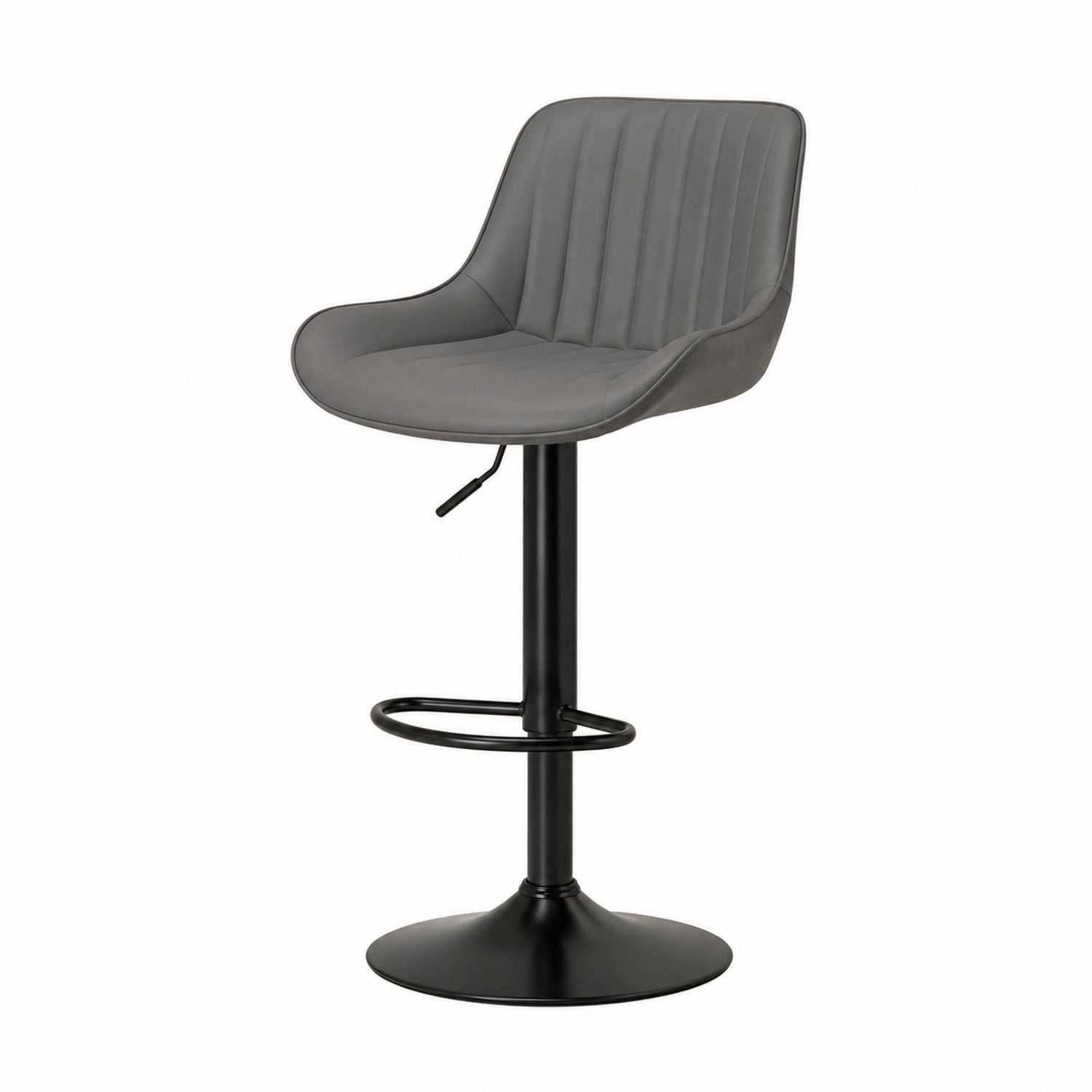 Adjustable Bar Stool with PU Leather and Metal Base in Gray