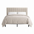Fabric Upholstered Platform Bed with Channel Tufted Headboard Beige Queen Size