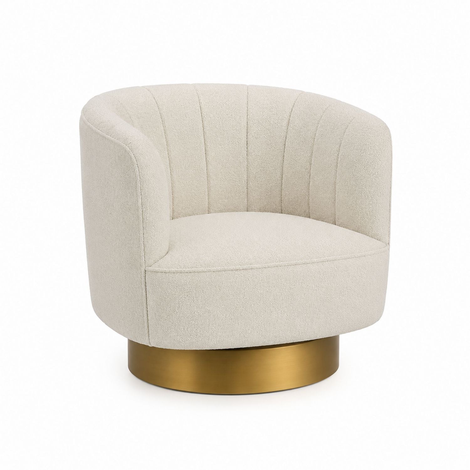 Beige Polyester Swivel Barrel Chair with Stainless Steel Base