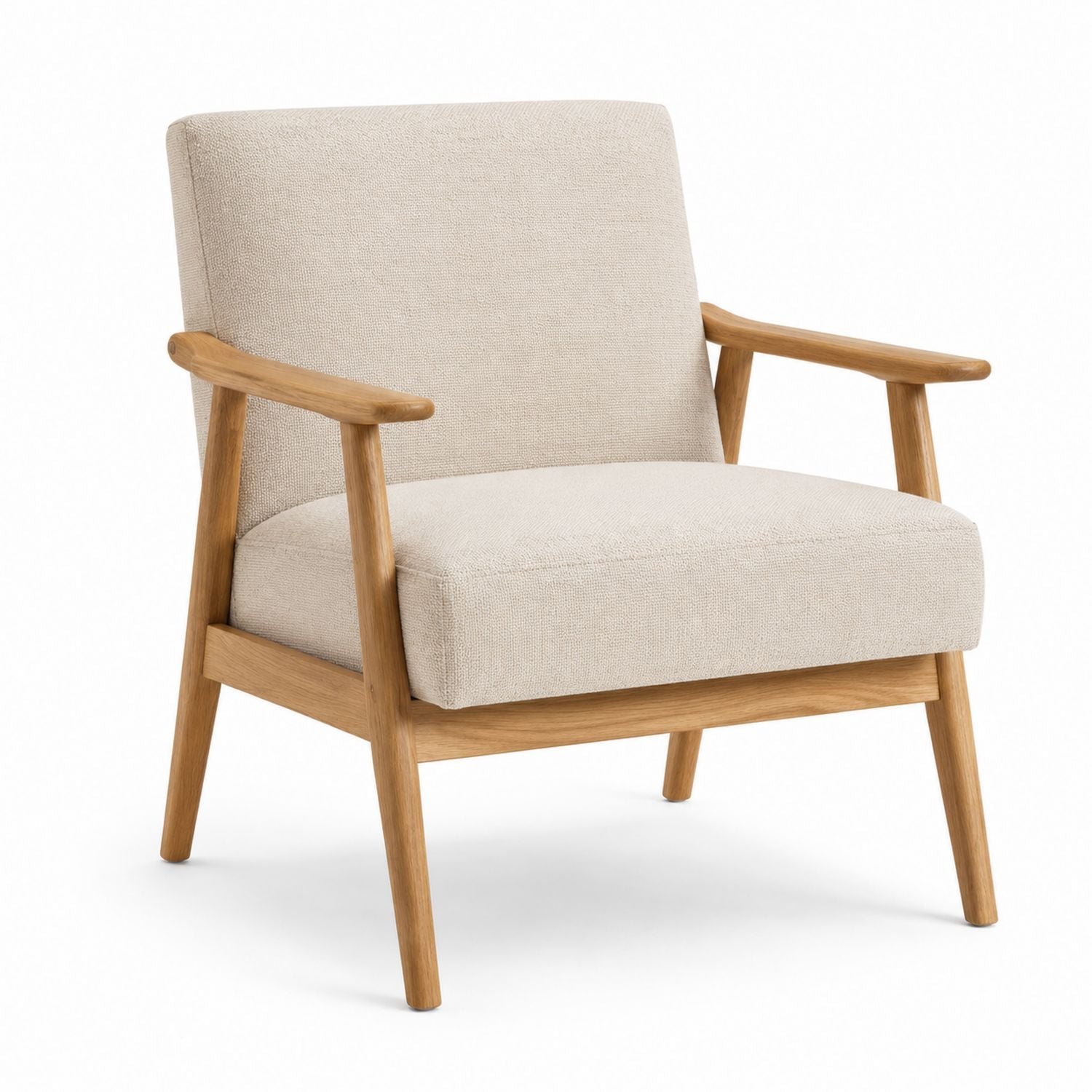 Armchair with Oak Wood Frame and Polyester Fabric, Beige