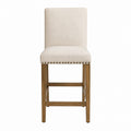 Linen Upholstered Bar Stool Beige Oak Wood Frame 106cm