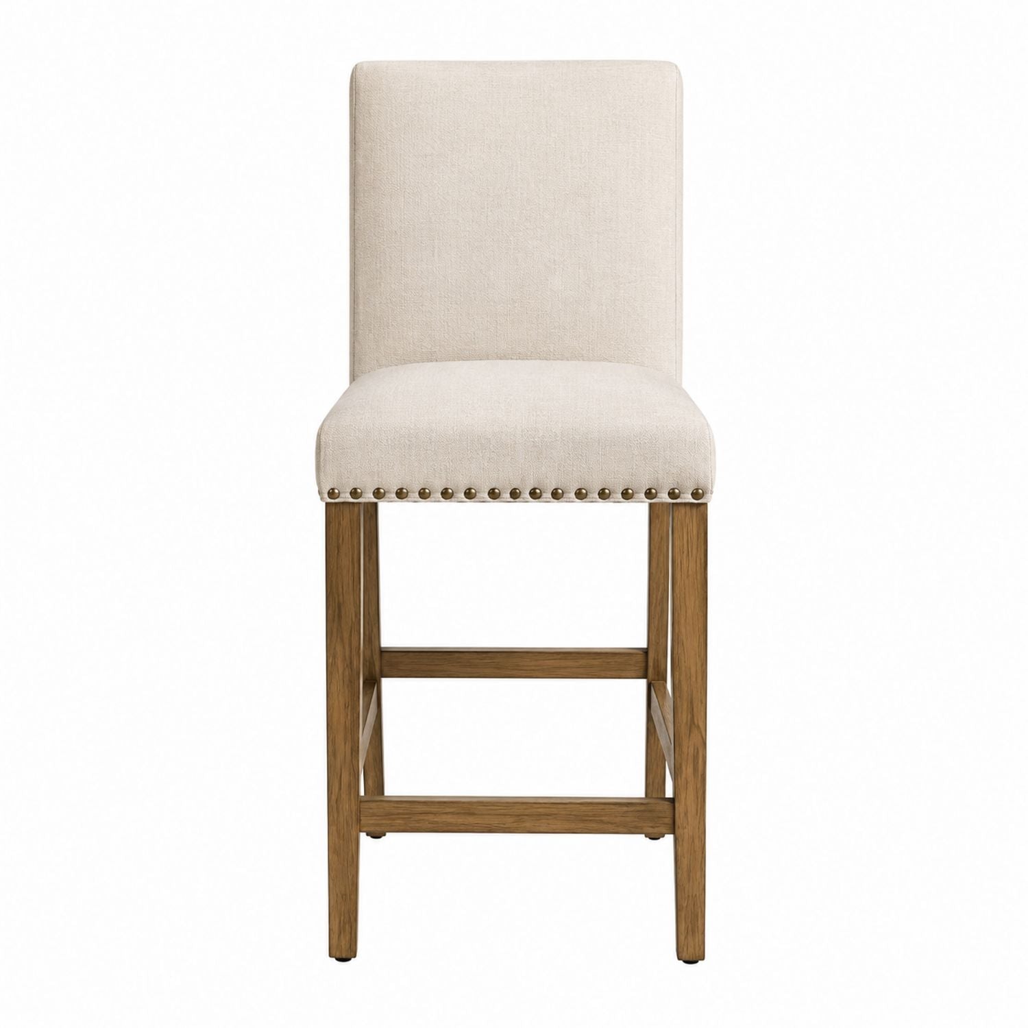 Linen Upholstered Bar Stool Beige Oak Wood Frame 106cm