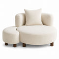 Boucle Fabric Beige Round Lounge Chair with Ottoman and Pillow