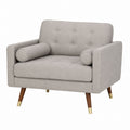 Grey Fabric Armchair with Wooden Legs and Brass Caps