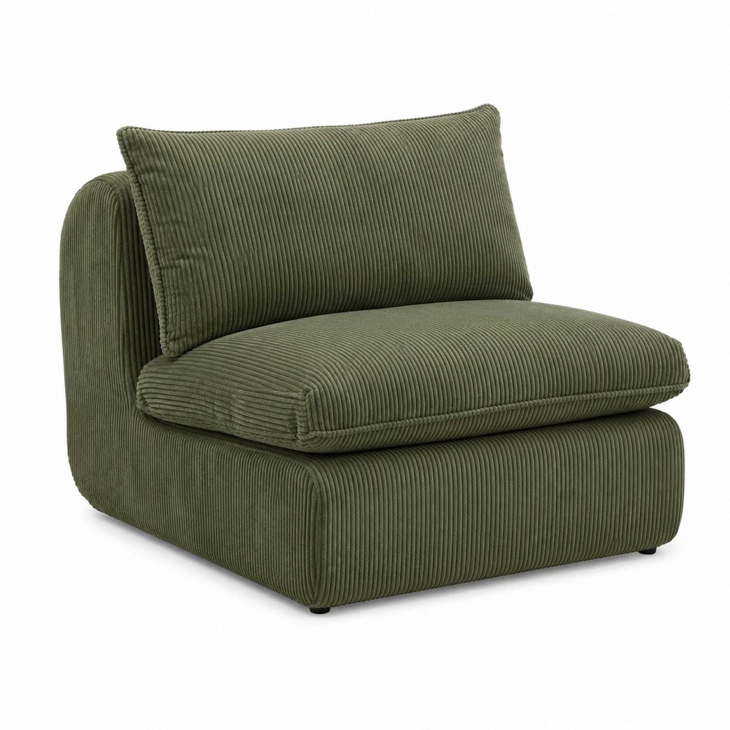 Corduroy Armless Lounge Chair Olive Green Upholstered 85cm H x 95cm W x 90cm D