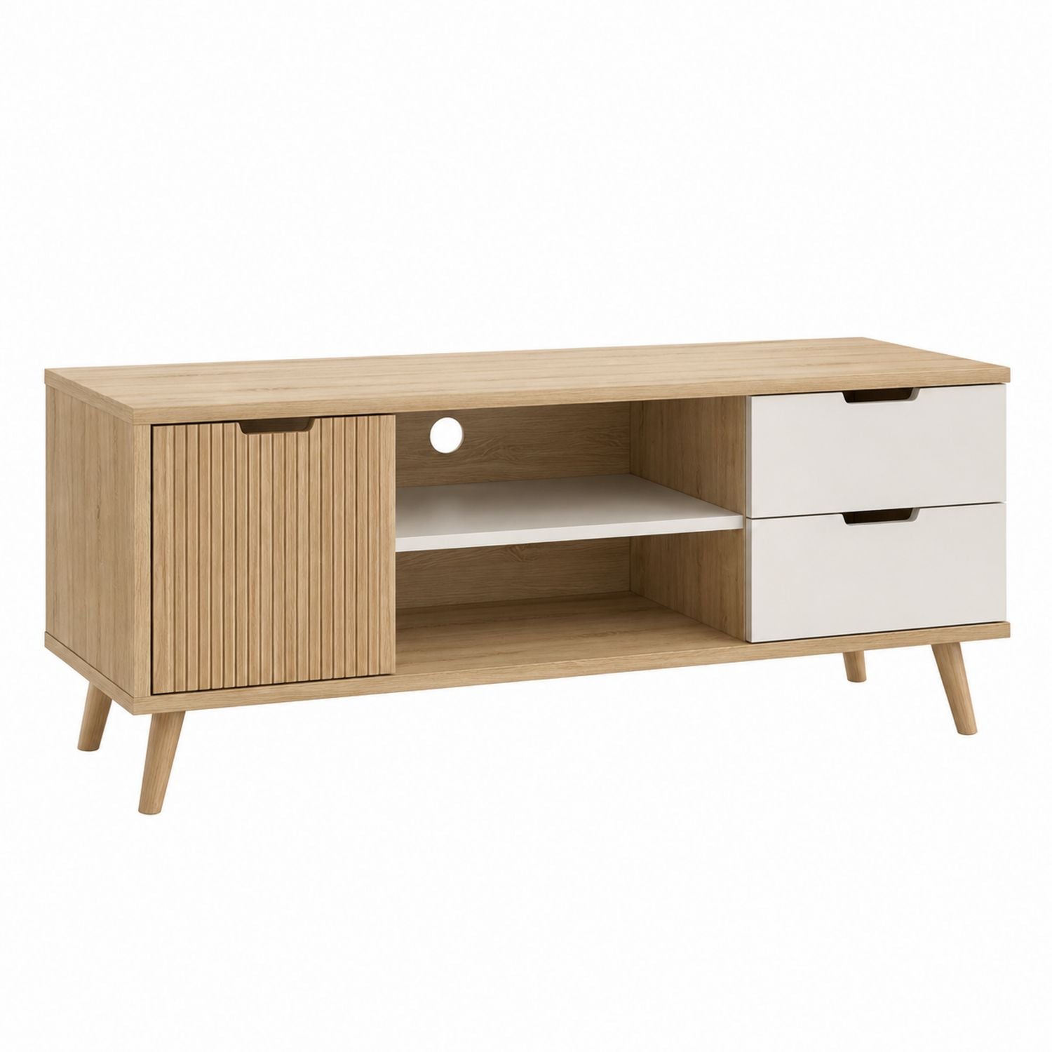 Oak Veneer TV Stand with Storage Cabinet and Drawers 120cm x 40cm x 50cm