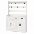 White MDF Hallway Coat Rack with Hooks and Cabinets