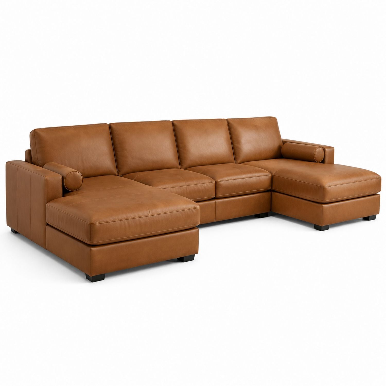 L-Shaped PU Leather Sectional Sofa with Chaise, Brown