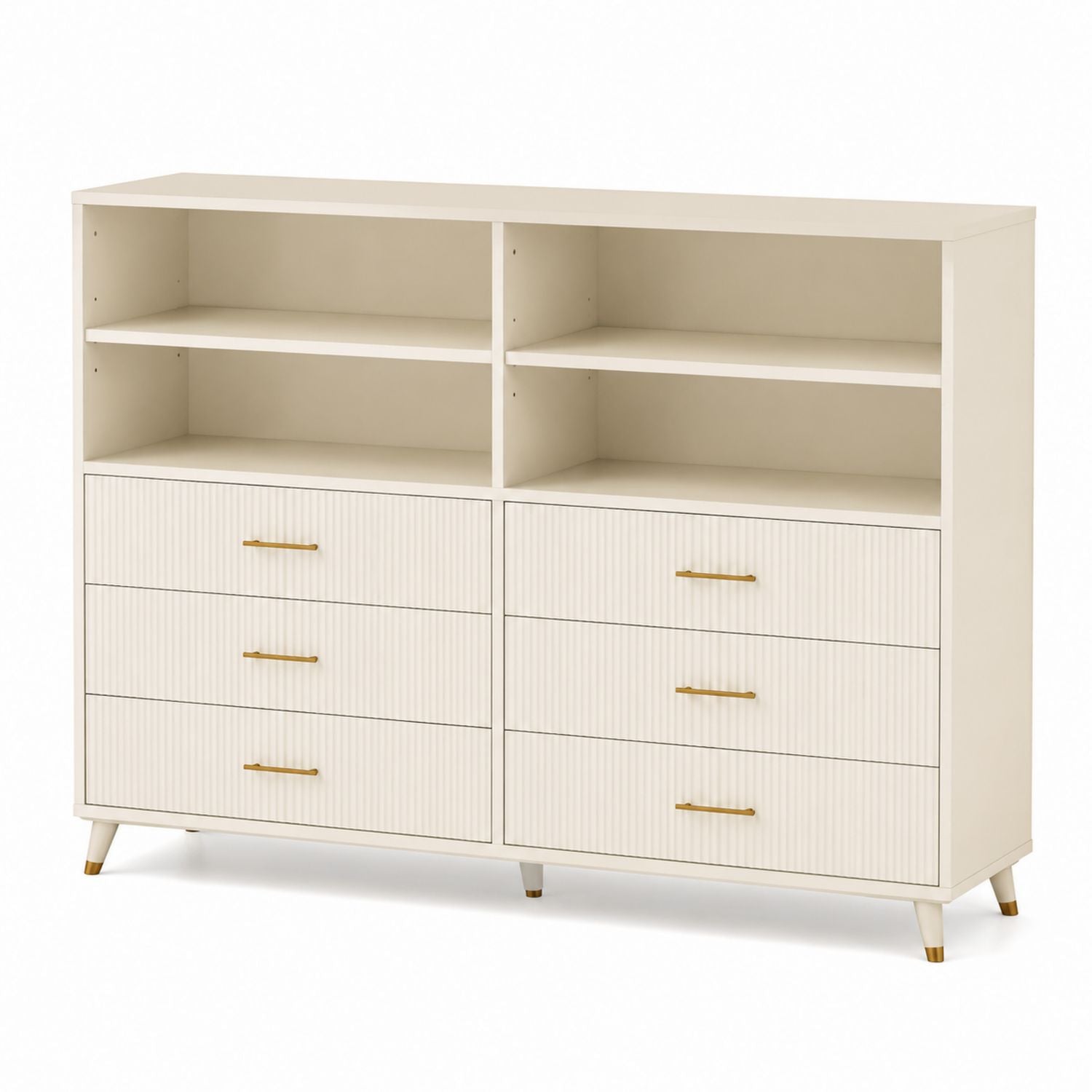 Ivory MDF Double Dresser with Metal Handles, 6-Drawer, 120x40x90 cm