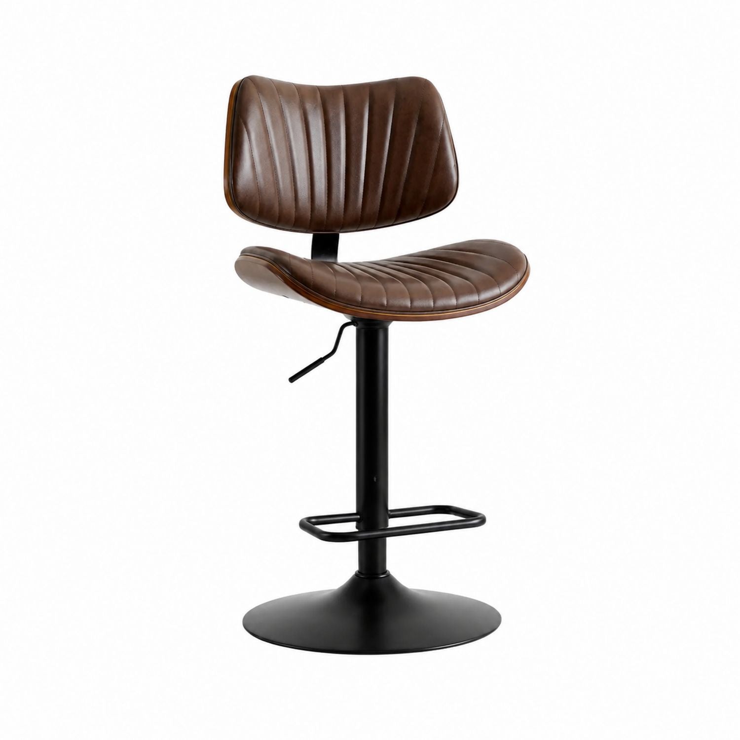 Adjustable Swivel Bar Stool Faux Leather Brown with Metal Base