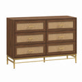 Wood Dresser with Rattan Drawers and Metal Base Brown Gold 120cm x 40cm x 80cm