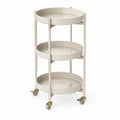 3-Tier Steel Bar Cart with Lockable Wheels Beige Round 35cm x 100cm