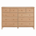 Solid Oak 10-Drawer Dresser with Metal Handles 150cm x 40cm x 80cm