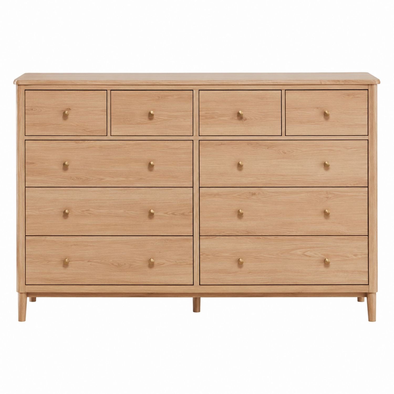 Solid Oak 10-Drawer Dresser with Metal Handles 150cm x 40cm x 80cm