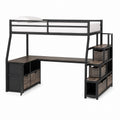 Loft Bed with Desk and Storage Metal Laminated Wood Black/Brown