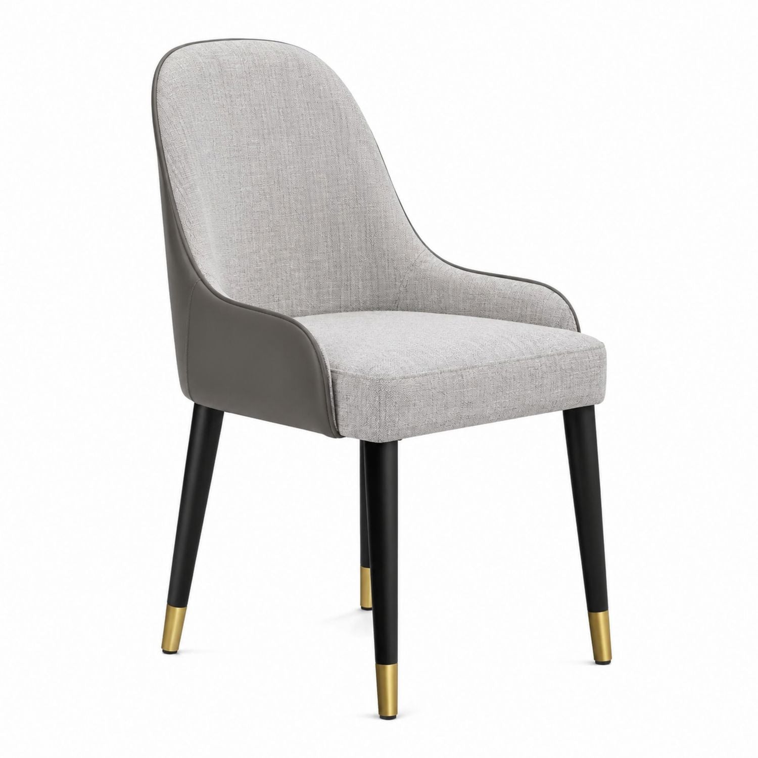 Dining Chair Fabric and Faux Leather Gray with Black Metal Legs