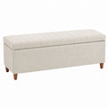 Polyester Upholstered Storage Bench Beige Rectangular 120cm