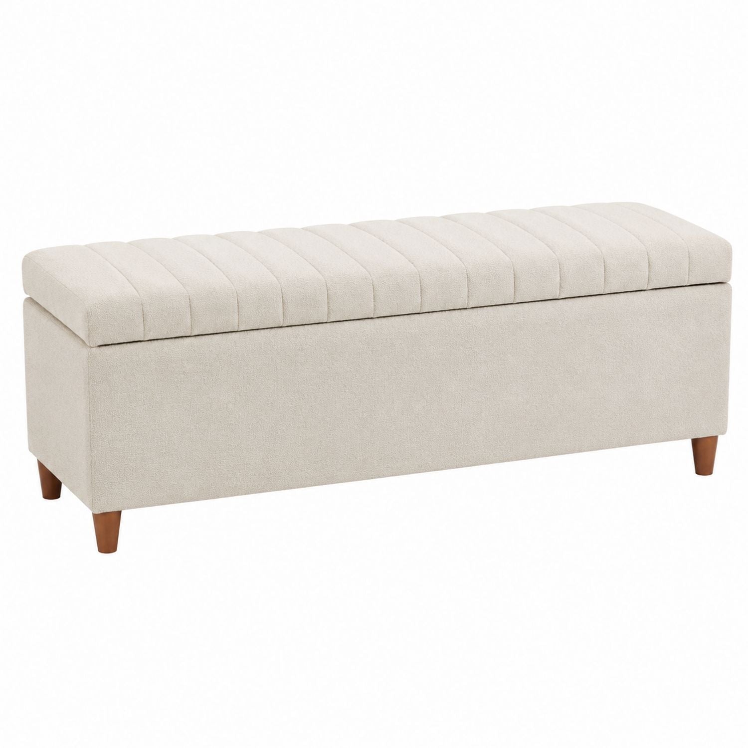 Polyester Upholstered Storage Bench Beige Rectangular 120cm