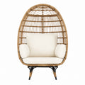 Wicker Egg Chair with Cushions Beige Oval Frame 120cm x 80cm x 150cm