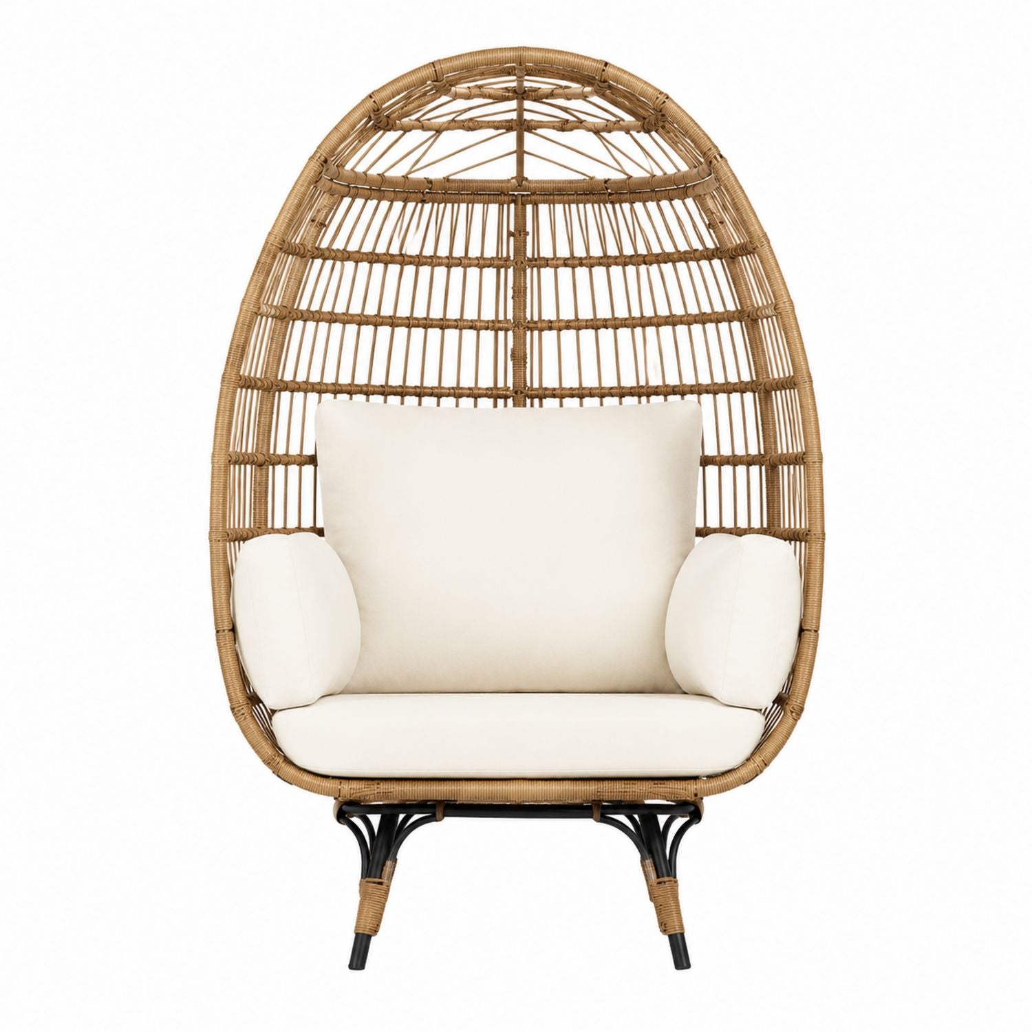 Wicker Egg Chair with Cushions Beige Oval Frame 120cm x 80cm x 150cm
