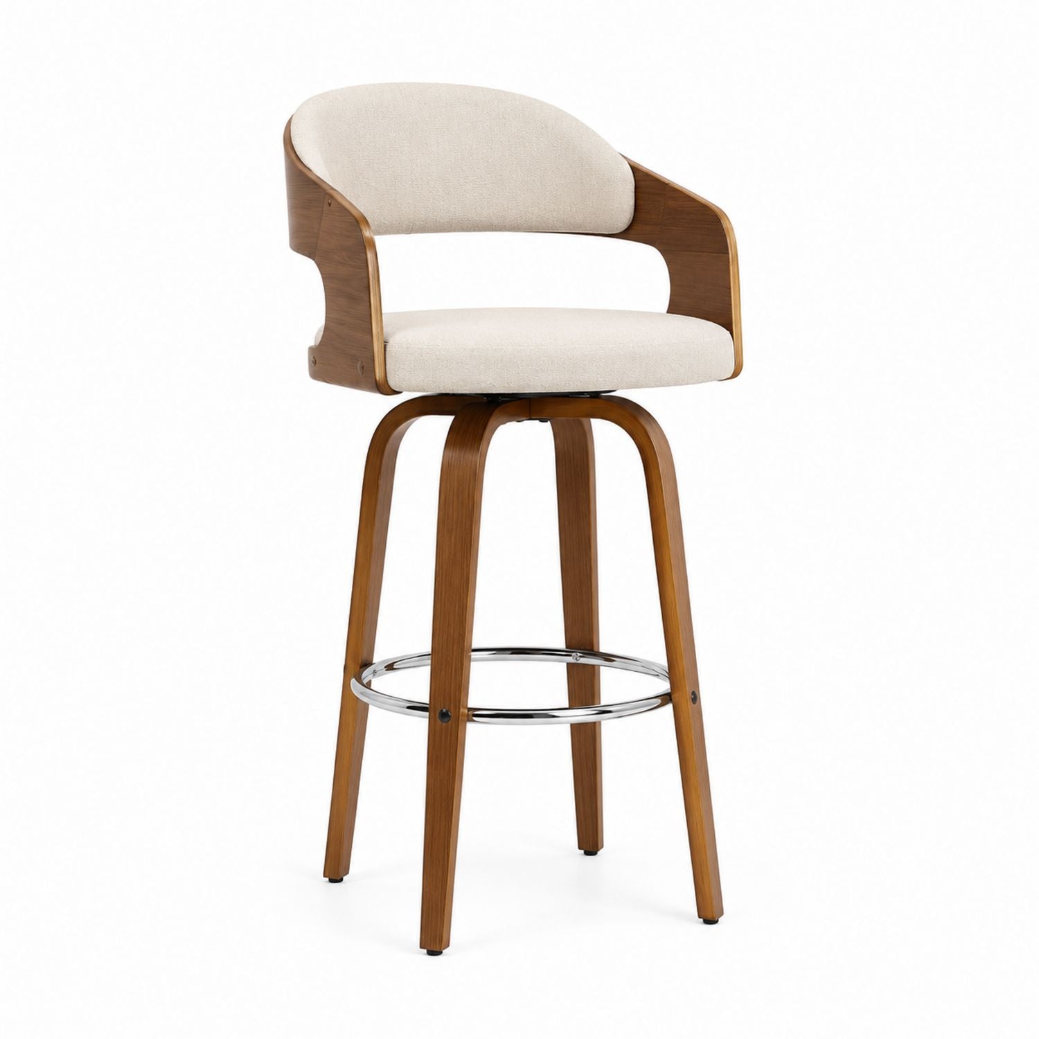 Swivel Bar Stool Solid Wood Frame Polyester Fabric Seat 110 cm Height