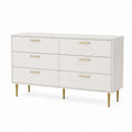 Six-Drawer Wood Dresser with Gold Metal Legs