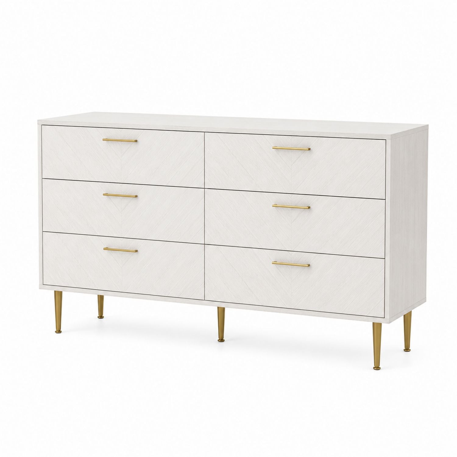 Six-Drawer Wood Dresser with Gold Metal Legs