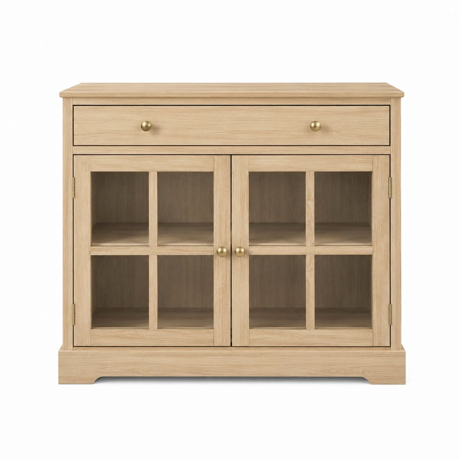 Oak Sideboard with Tempered Glass Doors and Drawer 80x40x85cm