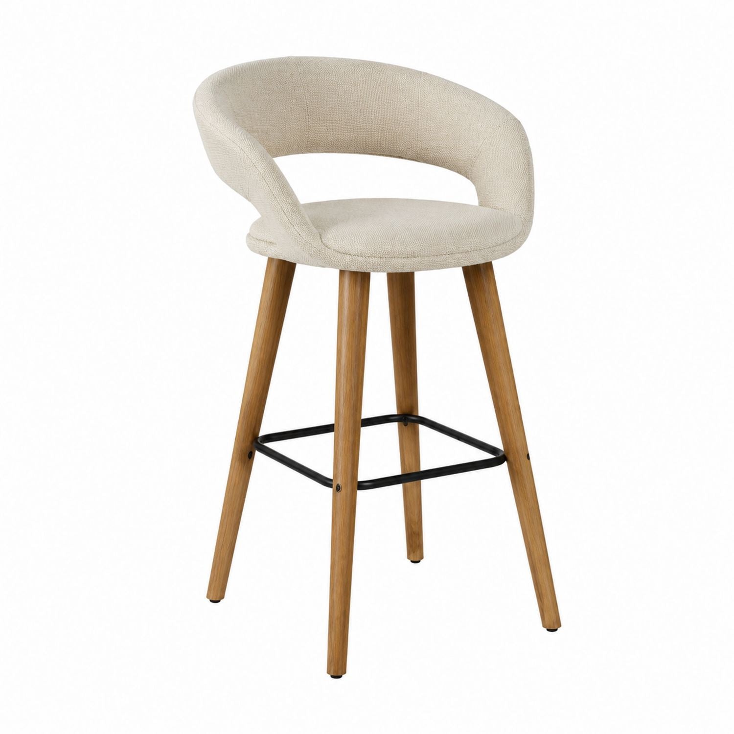 Fabric Upholstered Bar Stool with Oak Legs Beige 95cm
