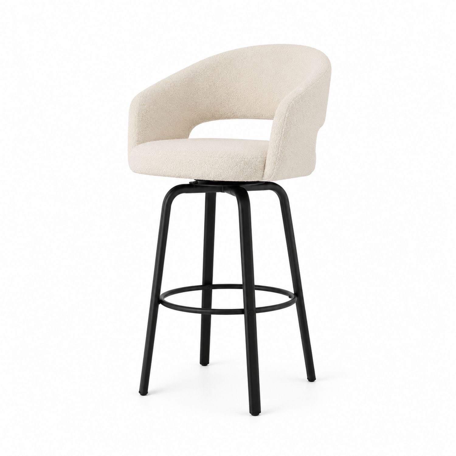 Swivel Bar Stool Beige Upholstery Metal Frame 105cm Height