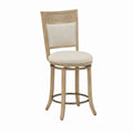 Wood Swivel Bar Stool with Upholstered Seat and Cane Backrest Beige 75cm