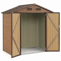 Metal Outdoor Storage Shed Brown and Beige Double Door 213cm x 130cm x 185cm