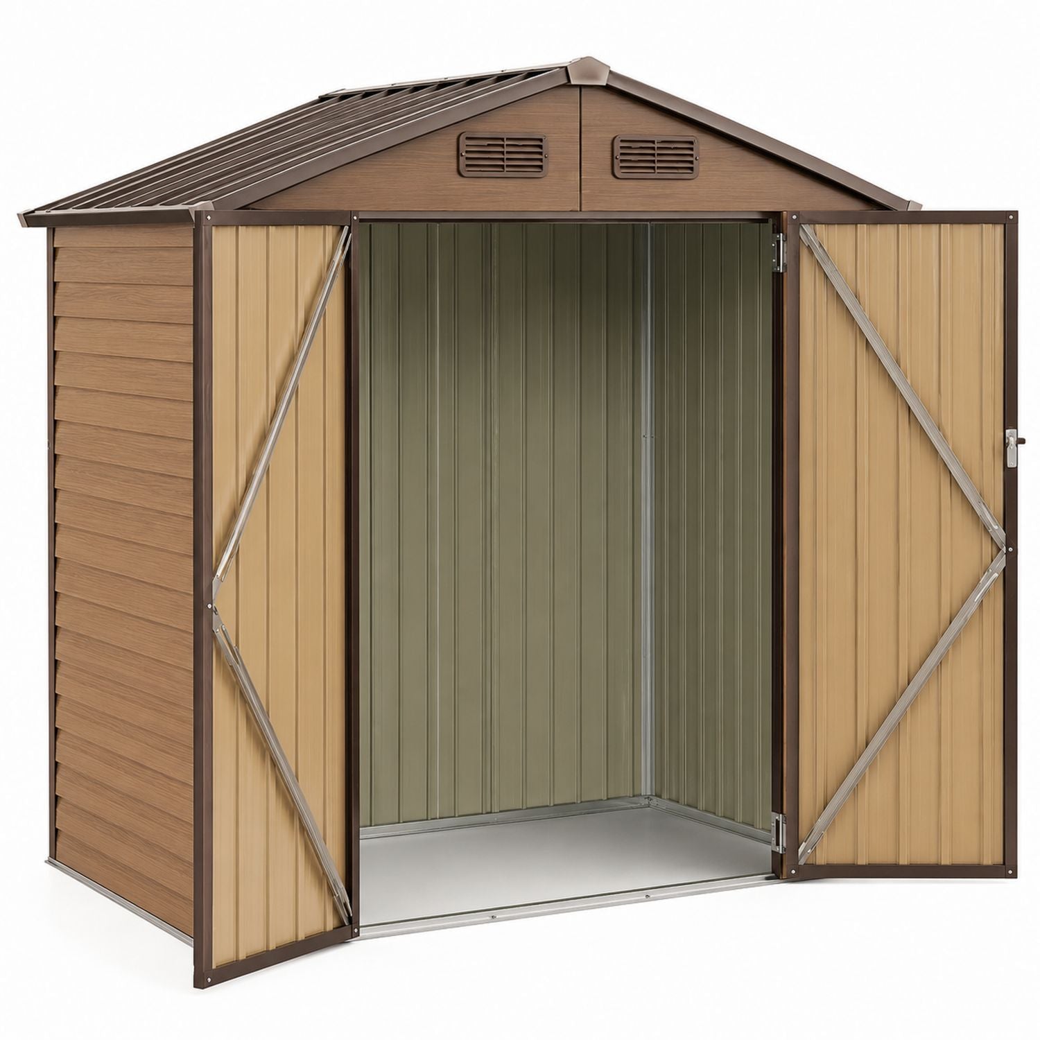 Metal Outdoor Storage Shed Brown and Beige Double Door 213cm x 130cm x 185cm