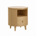 Round Wooden Nightstand with Drawer and Open Shelf 50cm Diameter