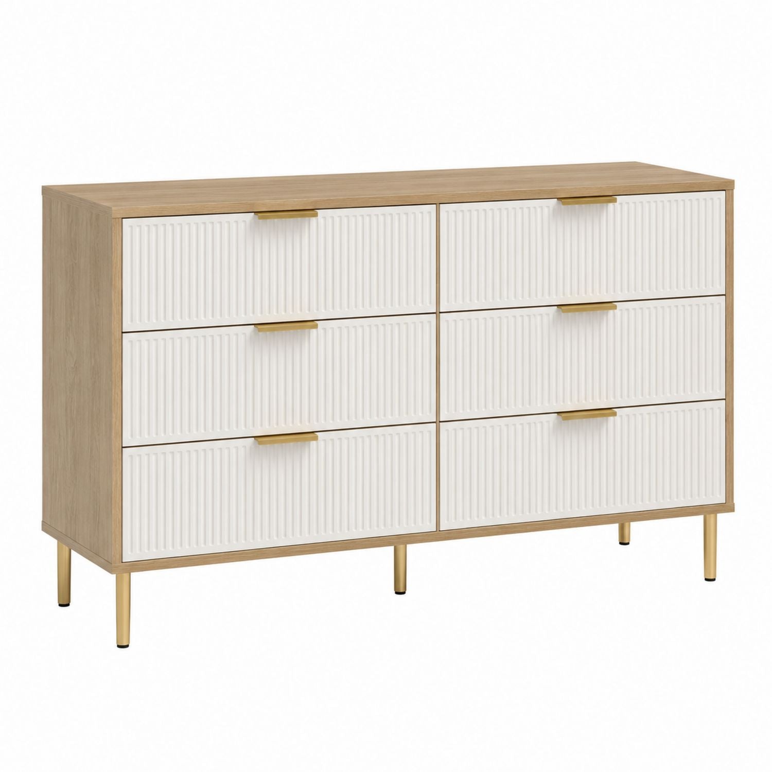 Wood Dresser with Six Drawers Beige and White 120x40x80 cm