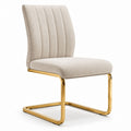 Beige Linen Upholstered Armless Chair with Gold Metal Frame