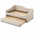 Beige Upholstered Wooden Frame Twin Daybed with Trundle
