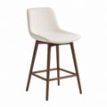 Upholstered Bar Stool with Solid Wood Legs and Polyester Fabric Seat in Beige